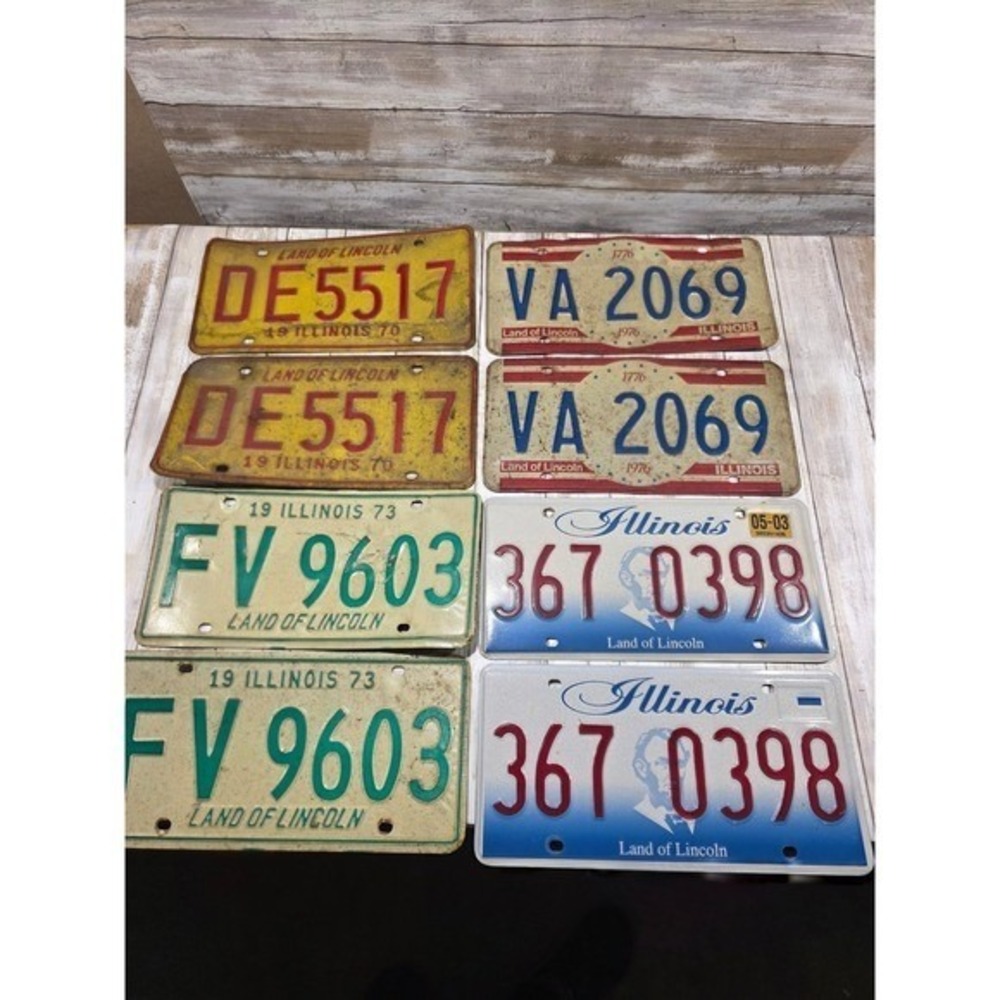Lot of 8 Vintage Illinois License Plates DE5517 VA2069 FV9603 1976 1970 1973